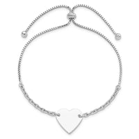Sterling Silver Rhodium-plated Polished Heart Disc Adjustable Bracelet - Larson Jewelers
