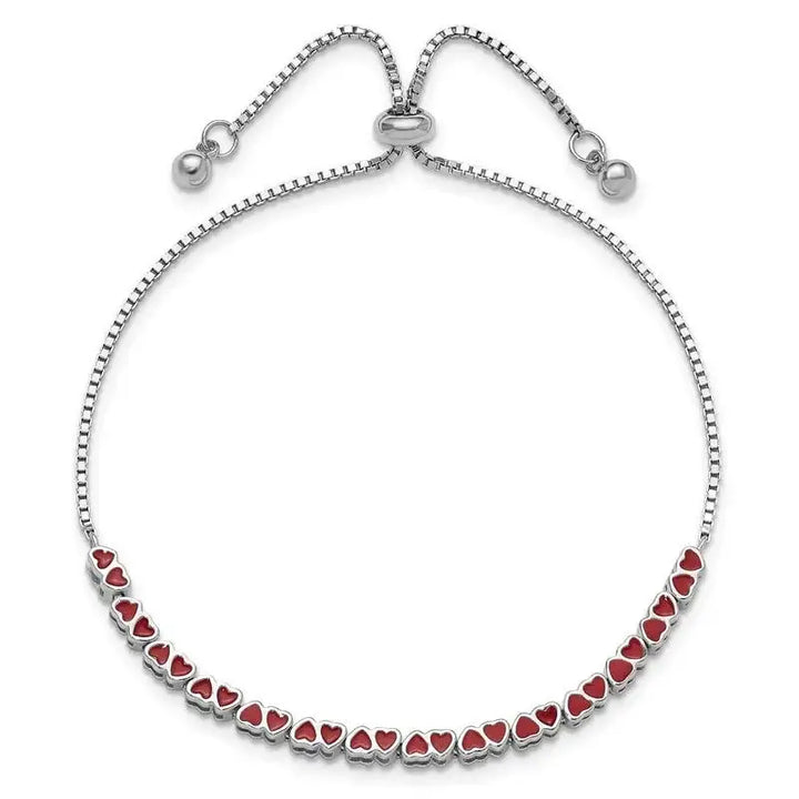 Sterling Silver Rhodium-plated Enameled Hearts Adjustable Bracelet - Larson Jewelers