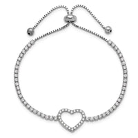 Sterling Silver Rhodium-plated CZ Heart Adjustable Bracelet - Larson Jewelers