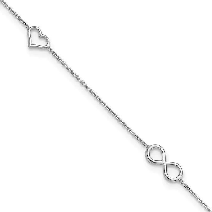 Sterling Silver Rh-plated Heart/Infinity Symbol 9in Plus 1in ext. Anklet - Larson Jewelers