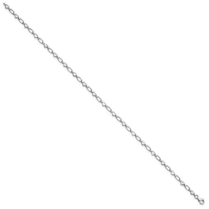 Sterling Silver Rhodium-plated Heart Link 10in Anklet - Larson Jewelers