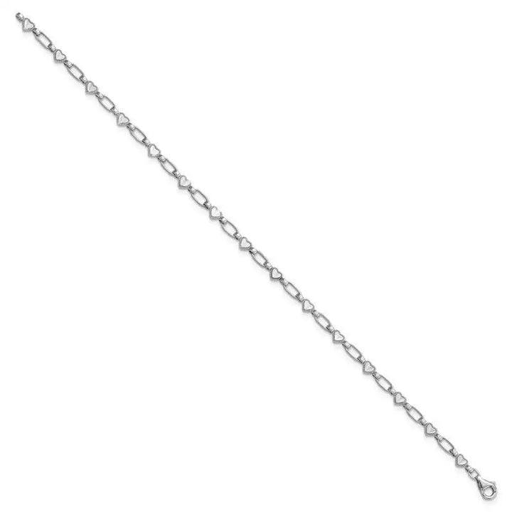 Sterling Silver Rhodium-plated Heart 7.5in Bracelet - Larson Jewelers