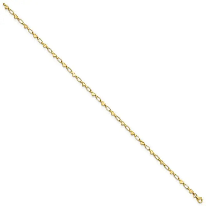 Sterling Silver Gold-tone Heart Link 10in Anklet - Larson Jewelers