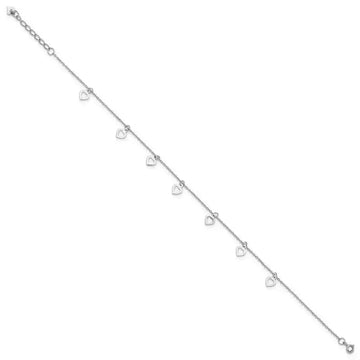 Sterling Silver Rhodium-plated Polished Heart 9.5in Plus 1in ext. Anklet - Larson Jewelers