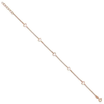 Sterling Silver Rose Tone Hearts 9in Plus 1in ext Anklet - Larson Jewelers