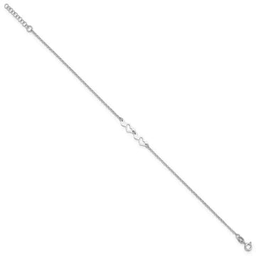 Sterling Silver Rhodium-plated Hearts 9in Plus 1in ext Anklet - Larson Jewelers