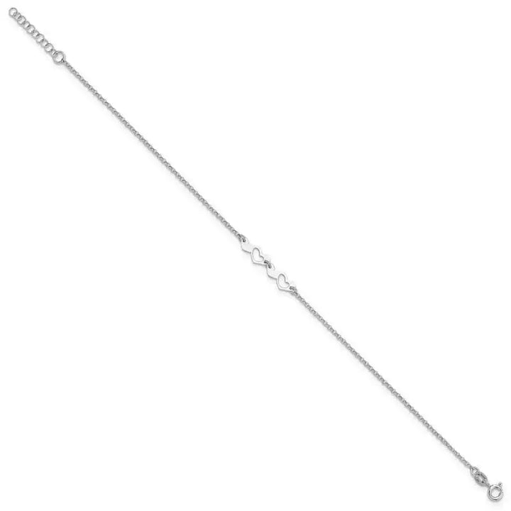Sterling Silver Rhodium-plated Hearts 9in Plus 1in ext Anklet - Larson Jewelers