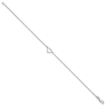 Sterling Silver Rhodium-plated Open Heart 10in Anklet - Larson Jewelers