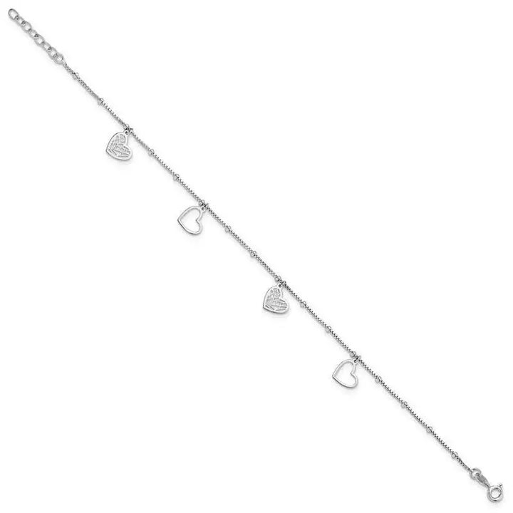 Sterling Silver Rhodium-plated Cut out Hearts 9in Plus 1in ext Anklet - Larson Jewelers