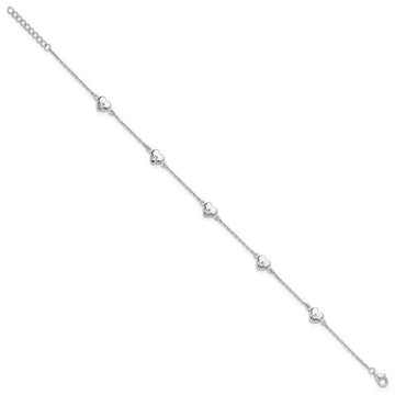 Sterling Silver Rhodium-plated Hearts 9in Plus 1in ext Anklet - Larson Jewelers