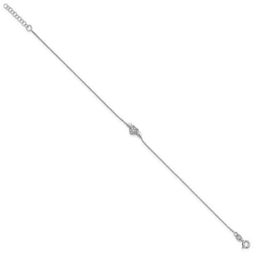Sterling Silver Rhodium-plated CZ Heart w/Wings 9in Plus 1in ext Anklet - Larson Jewelers