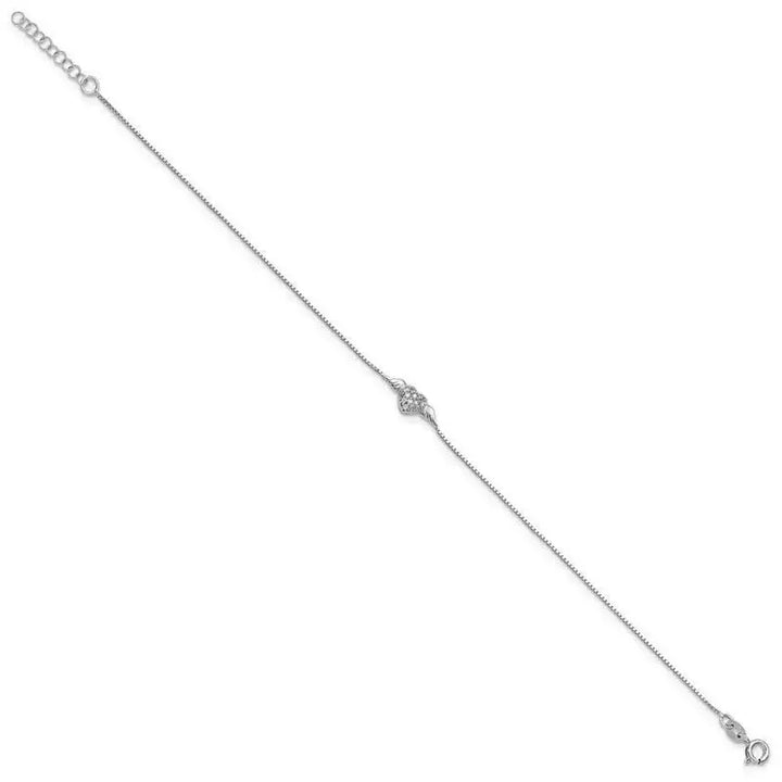 Sterling Silver Rhodium-plated CZ Heart w/Wings 9in Plus 1in ext Anklet - Larson Jewelers