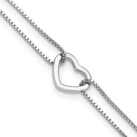Sterling Silver Rhod-plated Polished Heart Beaded 9in w/1in ext Anklet - Larson Jewelers