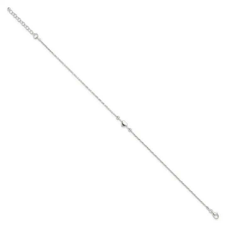 Sterling Silver Polished Heart 9in Plus 1in ext. Anklet - Larson Jewelers