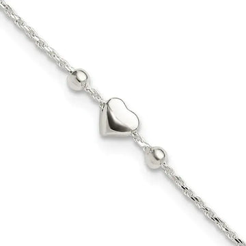 Sterling Silver Polished Heart 9in Plus 1in ext. Anklet - Larson Jewelers