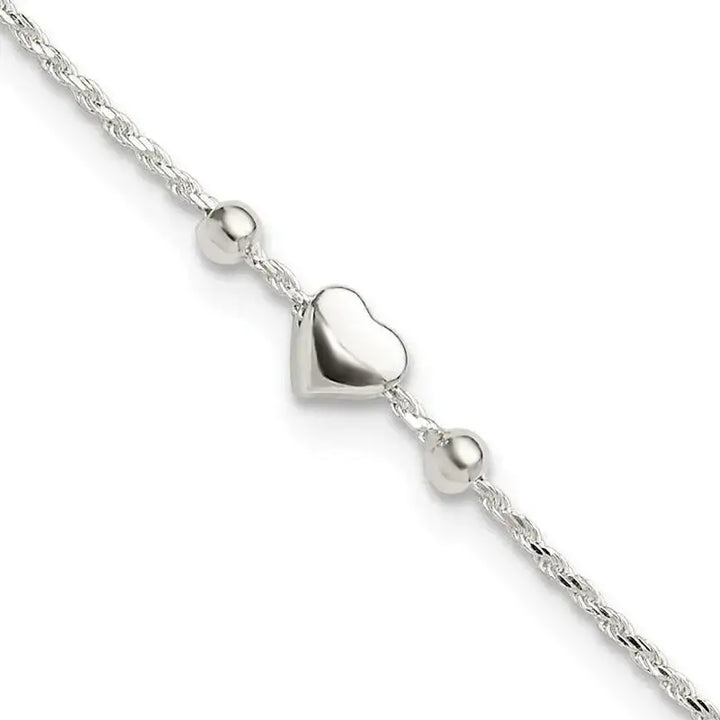 Sterling Silver Polished Heart 9in Plus 1in ext. Anklet - Larson Jewelers