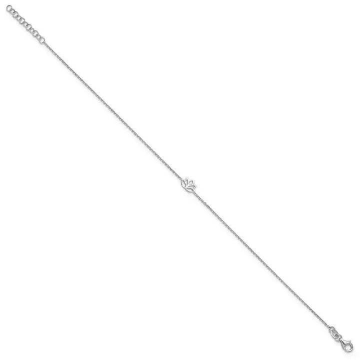 Sterling Silver Rhodium-plated Louts Flower 9in Plus 1in ext. Anklet - Larson Jewelers