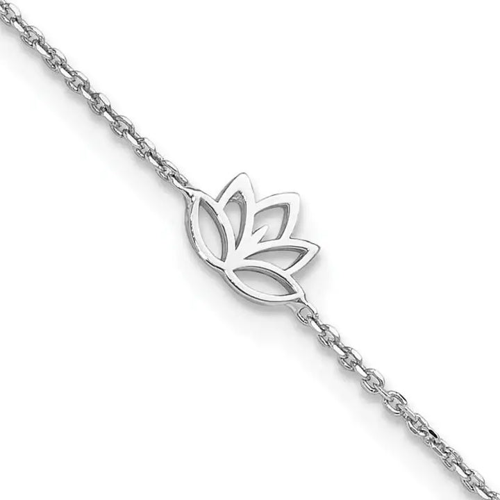 Sterling Silver Rhodium-plated Louts Flower 9in Plus 1in ext. Anklet - Larson Jewelers