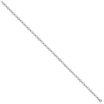 Sterling Silver Rhodium-plated 10 inch Heart and Cross Anklet - Larson Jewelers
