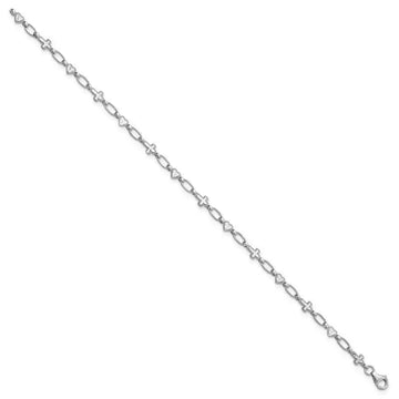 Sterling Silver Rhodium-plated 7.5 inch Heart and Cross Bracelet - Larson Jewelers