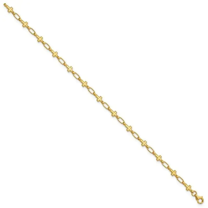 Sterling Silver Gold-tone Cross 7.5in Bracelet - Larson Jewelers