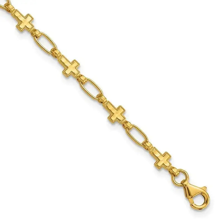 Sterling Silver Gold-tone Cross 7.5in Bracelet - Larson Jewelers