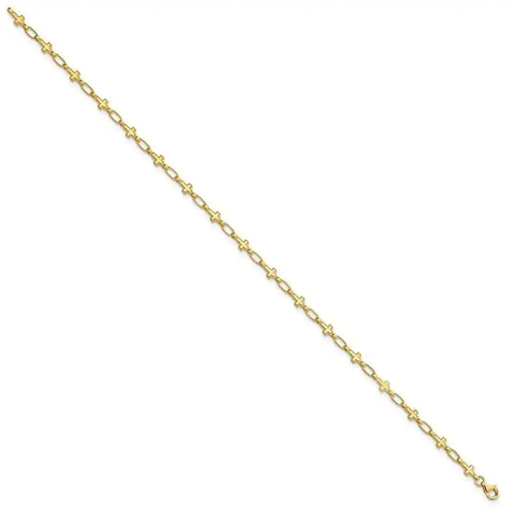 Sterling Silver Gold-tone Cross 9.75in Anklet - Larson Jewelers
