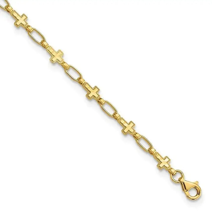 Sterling Silver Gold-tone Cross 9.75in Anklet - Larson Jewelers