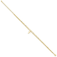 Sterling Silver Gold-tone 2-Strand Cross 8.75in Plus 2in ext Anklet