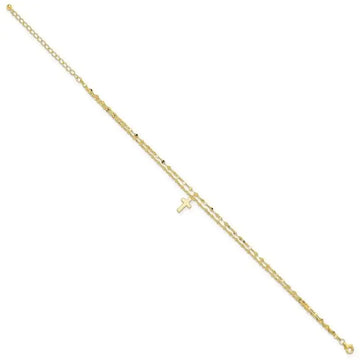 Sterling Silver Gold-tone 2-Strand Cross 8.75in Plus 2in ext Anklet - Larson Jewelers