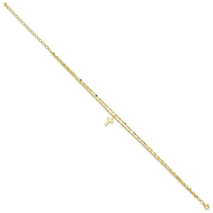 Sterling Silver Gold-tone 2-Strand Cross 8.75in Plus 2in ext Anklet - Larson Jewelers
