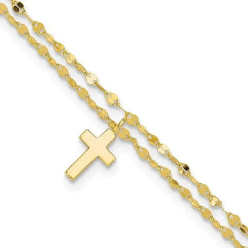 Sterling Silver Gold-tone 2-Strand Cross 8.75in Plus 2in ext Anklet - Larson Jewelers