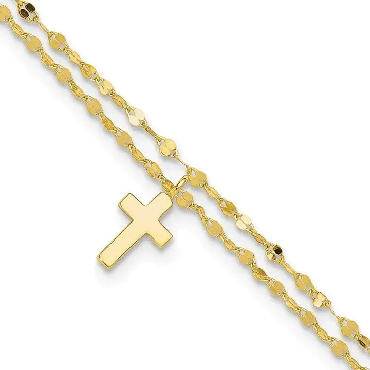 Sterling Silver Gold-tone 2-Strand Cross 8.75in Plus 2in ext Anklet - Larson Jewelers