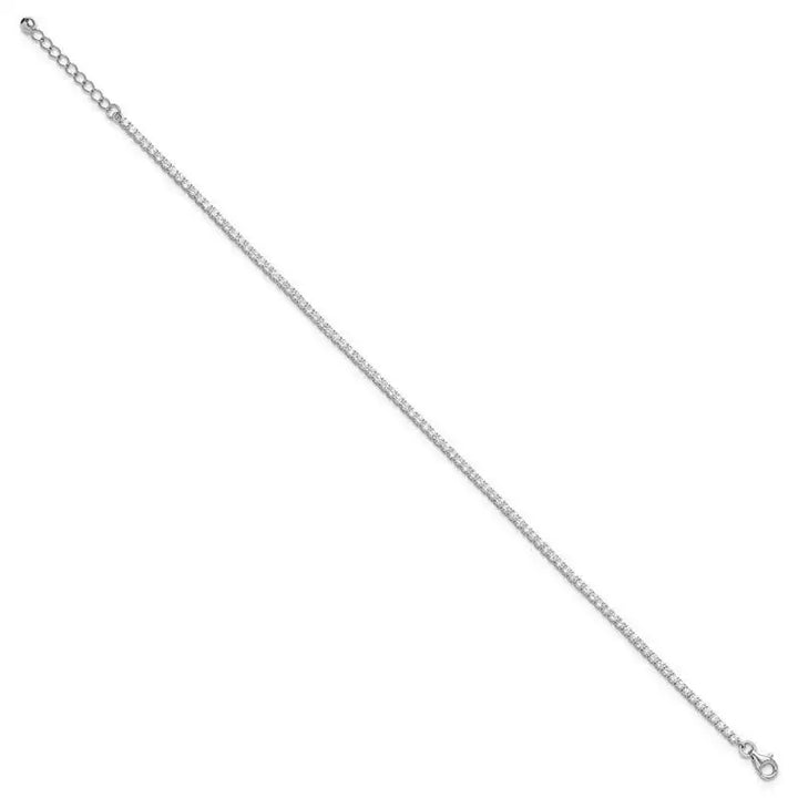 Sterling Silver Rhodium-plated 2mm CZ 9in Plus 1in ext Tennis Anklet - Larson Jewelers