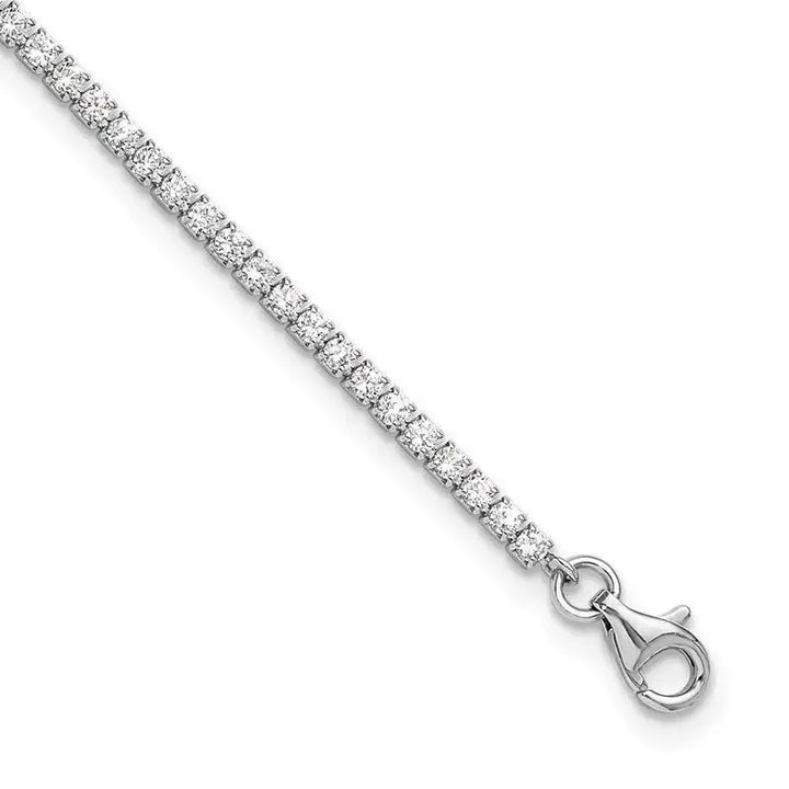 Sterling Silver Rhodium-plated 2mm CZ 9in Plus 1in ext Tennis Anklet - Larson Jewelers