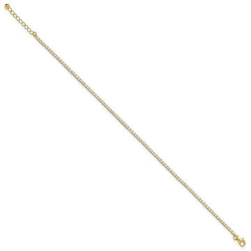 Sterling Silver Gold-tone 2mm CZ 9in Plus 1 inch extender Tennis Anklet - Larson Jewelers