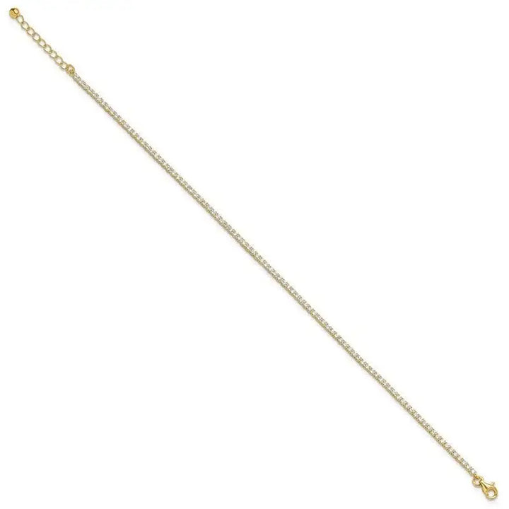 Sterling Silver Gold-tone 2mm CZ 9in Plus 1 inch extender Tennis Anklet - Larson Jewelers