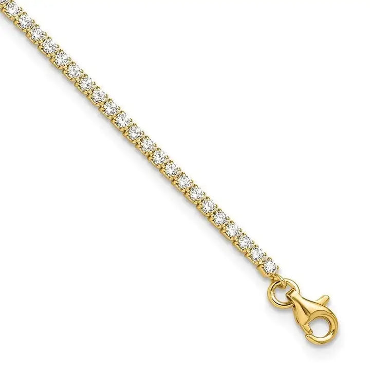Sterling Silver Gold-tone 2mm CZ 9in Plus 1 inch extender Tennis Anklet - Larson Jewelers