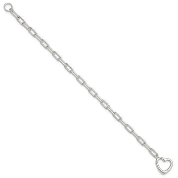 Sterling Silver Open Link 7.25in Heart Clasp Bracelet - Larson Jewelers