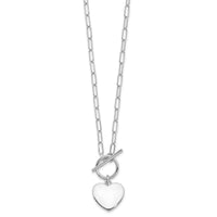 Sterling Silver Rhodium-plated Heart Toggle Paperclip Link 17in Necklace - Larson Jewelers