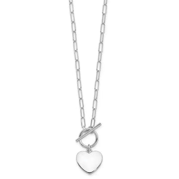Sterling Silver Rhodium-plated Heart Toggle Paperclip Link 17in Necklace - Larson Jewelers