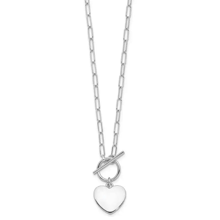 Sterling Silver Rhodium-plated Heart Toggle Paperclip Link 17in Necklace - Larson Jewelers