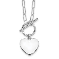 Sterling Silver Rhodium-plated Heart Toggle Paperclip Link 17in Necklace - Larson Jewelers