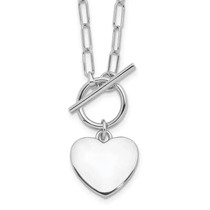 Sterling Silver Rhodium-plated Heart Toggle Paperclip Link 17in Necklace - Larson Jewelers