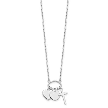 Sterling Silver Rhodium-plated Round Heart Cross Discs 32in Necklace - Larson Jewelers