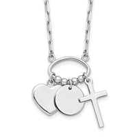 Sterling Silver Rhodium-plated Round Heart Cross Discs 32in Necklace - Larson Jewelers