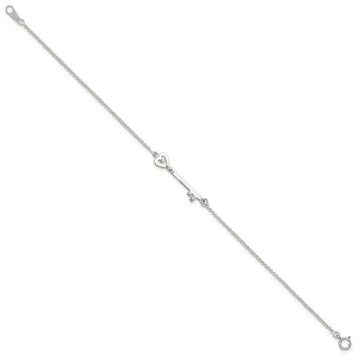 Sterling Silver Polished CZ Heart Key Bracelet - Larson Jewelers