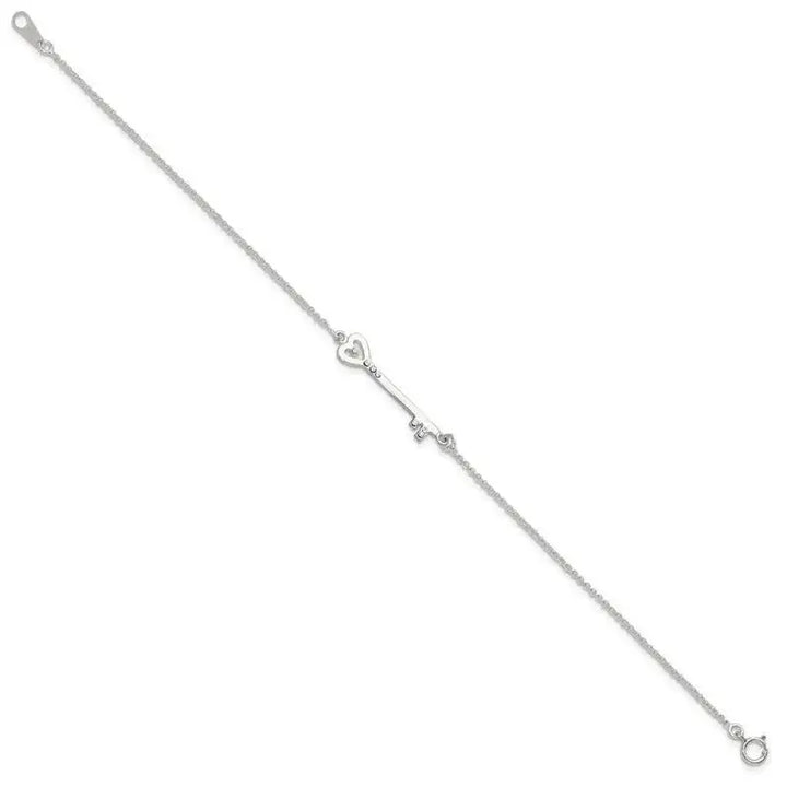 Sterling Silver Polished CZ Heart Key Bracelet - Larson Jewelers