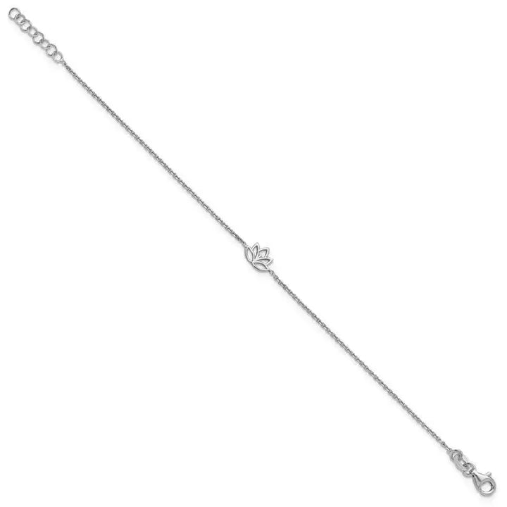 Sterling Silver Rhodium-plated Lotus Flower w/.5 in ext. Bracelet - Larson Jewelers