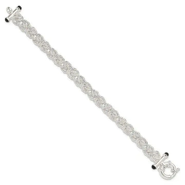 Sterling Silver Polished Black Onyx Rounded Byzantine Chain Bracelet - Larson Jewelers